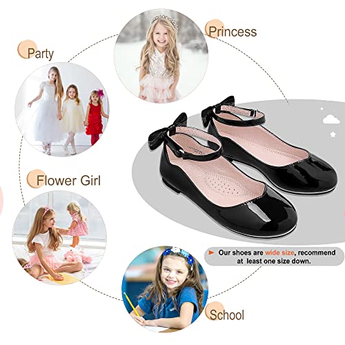 Bigwow Girls Black Dress Shoes Ballet Flats Mary Jane Princess Shoes for School Uniform Wedding Church with Ankle Strap Little Kids Size 12