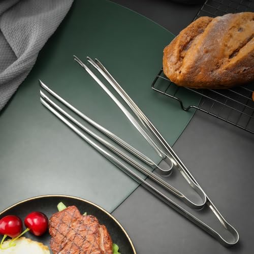JXHAPY 8 Pack Kitchen Tongs, Stainless Steel Serving Tongs with Non-Slip Tips for Cooking,Easily Control Kitchen Tweezer, Multi-Purpose Korean Tong for Baking, Food Plating, BBQ (9 Inch)