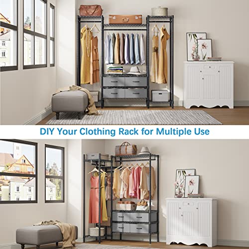 VIPEK V20i Wire Garment Rack Heavy Duty Clothes Rack Metal Clothing Rack with Adjustable Shelves, 3 Hanging Rods, 4 Storage Drawers, Freestanding Closet Storage Organizer, Black