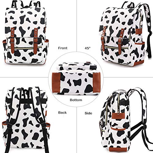 Xinveen Vintage Laptop Backpack, Cute Cow Spot College School Backpack Travel Daypack Casual Business Rucksack
