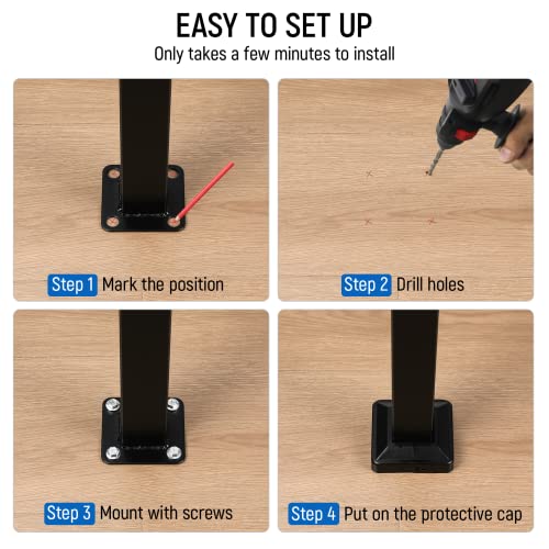 Handrails for Outdoor Steps Fits 1 to 3 Steps Stair Railing for Outdoor, Wrought Iron Handrail with Installation Kit for Concrete Steps, Porch Steps (3 Steps), Matte Black