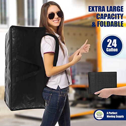 Cosy Family 4 Pack Heavy Duty Extra Large Moving Bags with Backpack Straps - Strong Handles & Zippers, Storage Totes For Space Saving, Fold Flat, Alternative to Moving Box (Set of 4, Black)