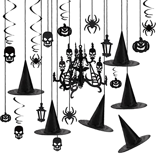 JOYIN Hanging Swirl Halloween Decorations Indoor Witch Hats Ghost Chandelier Bat Lantern Spider Pumpkin Skull Ceiling Streamers Party Supplies Wall Halloween Decor Ornaments