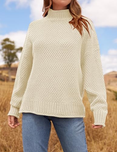 ZESICA Women's Turtleneck Batwing Sleeve Loose Oversized Chunky Knitted Pullover Sweater Jumper Tops,Orange2,Large