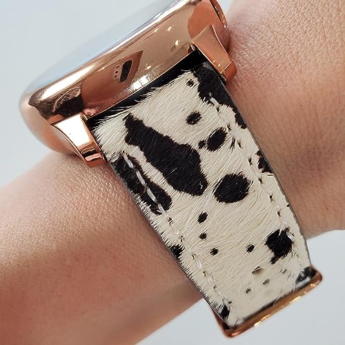 DSAAplus Furry Cow Leather Band For Samsung Galaxy Watch 6 5 40mm 44mm/ Galaxy Watch 5 Pro 45mm Band Galaxy Watch 4 40mm 44mm/ Active 2 40mm 44mm Bands 20mm Watch Strap (rose gold buckle)