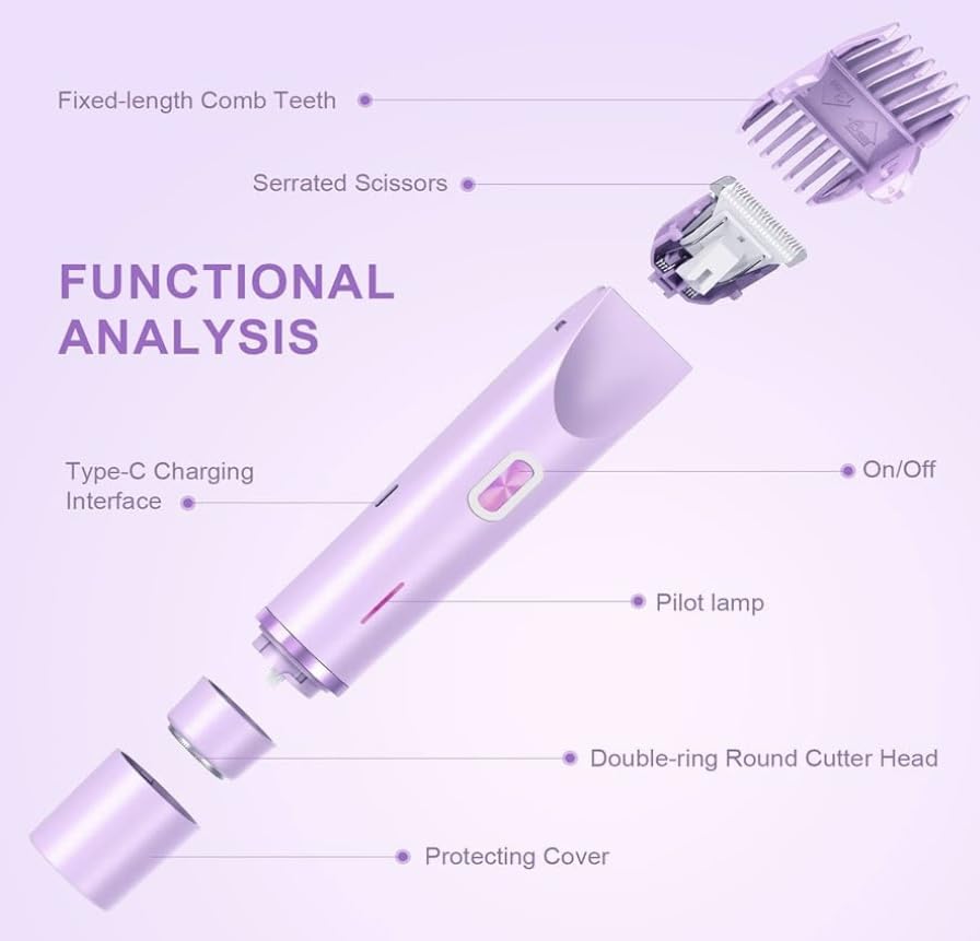 CasaCare Electric Bikini Trimmer for Women, USB Rechargeable Electric Shaver for Bikini Line, Legs, Underarms – Portable Waterproof Lady Grooming Razor (Purple)