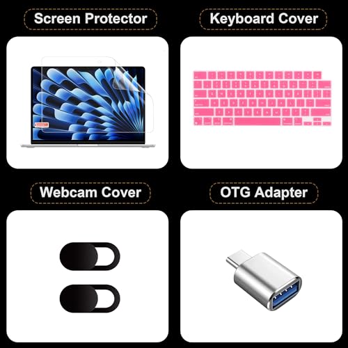 Yebiseven for MacBook Air 13.6 inch M3/M2 Case 2024 2022 Released A3113/A2681, Laptop Hard Shell Case with Keyboard Cover & Screen Protector & OTG Adapter & 2 Webcam Covers, Pastel Marble