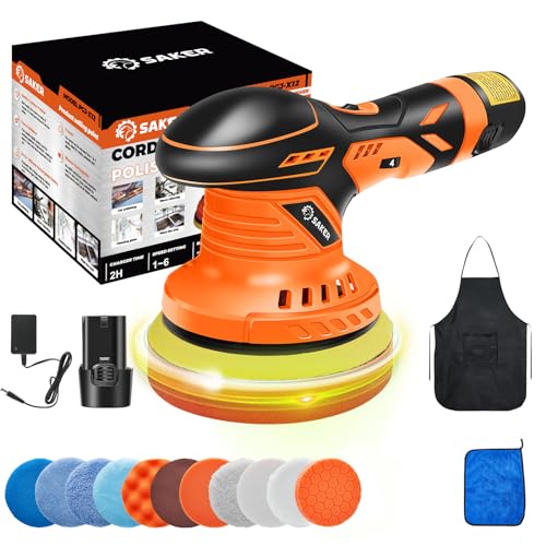 Saker Cordless Buffer Polisher, 6 Inch Fast Charging Portable Car Polishing Kit with 12V 2000mAh Battery, Polisher for Car Detailing Polishing Waxing