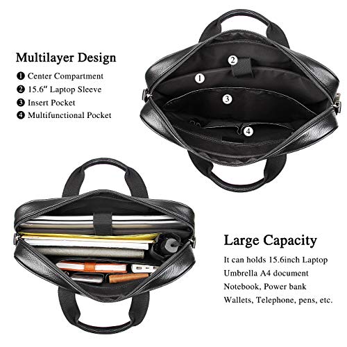 Augus Genuine Full Grain Leather Laptop Briefcase for Men 15.6 Inch Laptop Bag Messenger Tote Bags With YKK Zipper Black