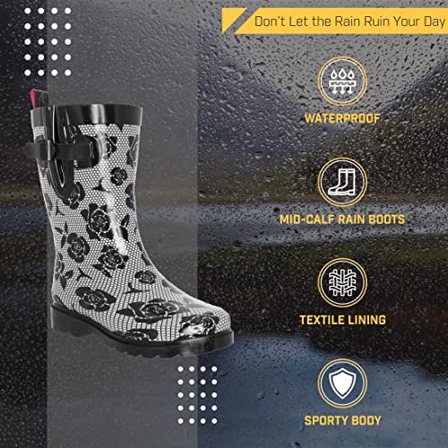 Capelli New York Ladies Geo Diamond Printed Mid-Calf Rain Boot Black Combo 7
