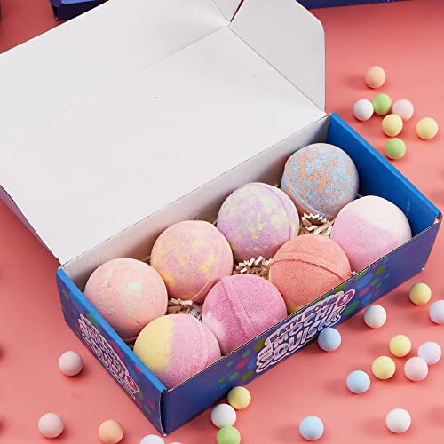 JOYIN 8 Pack Big Bath Bombs for Kids with Mochi Toy, Surprise Toy Inside, Natural Essential Oil SPA Bath Fizzies Set, Kids Safe Party Favors for Boys and Girls