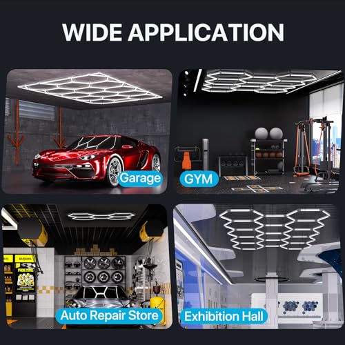 HYPERLITE Hexagon Garage LED Light, Upgraded 3 Level Dimmable 96W 9900LM Super Bright Garage Detailing Lights, 16 Pack Hexagon Shop Lights, Hexagon LED Lights for Garage, Gym, Shop