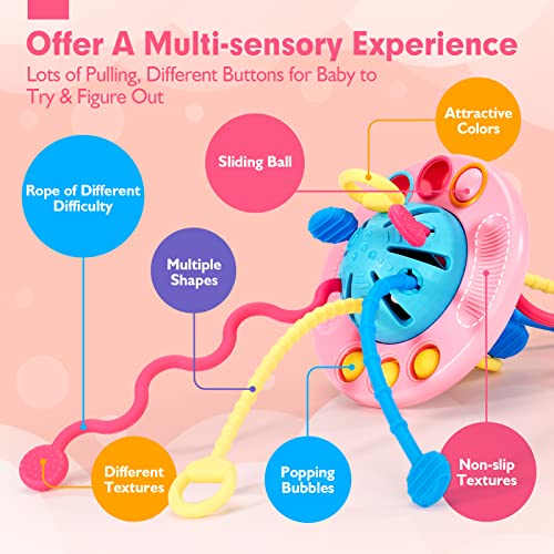 Montessori Toys - Silicone Pull String Baby Sensory Toys for Toddlers - Toddler Travel Toys for Girl 18M+