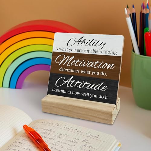 FUGWN Funny Office Desk Decor, Funny Motivational Wood Desk Sign, Funny Inspirational Gifts for Coworkers Women Friends, I Match Energies Wooden Plaque with Wood Stand for Home Office Table Decor