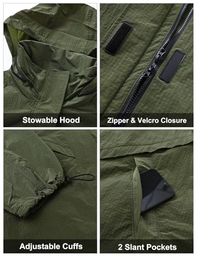 Orolay Women's Lightweight Windbreaker Hooded Rain Jacket Relaxed Fit Raincoat with Pockets for Outdoor Armygreen