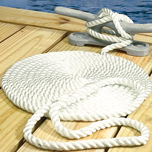 Seachoice 42591 Dock Rope for Boating - 3-Strand Twisted Nylon Line, ⅝-Inch x 20 Feet, White