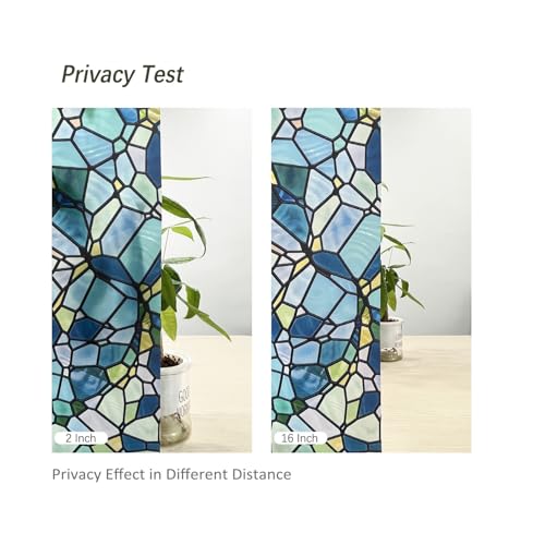 funlife Stained Glass Window Film, Double-Sided Thickened Static Cling Window Films, Non-Adhesive Glass Window Decals Decor for Door Window, 17.7"x118", Blue Cobblestones