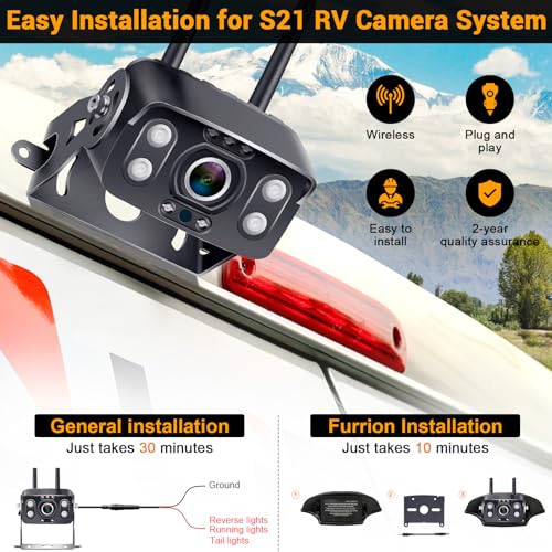 RV Backup Camera Wireless Easy Setup: for Furrion Pre-Wired Mount Integrated Kit 7'' Touch Key Monitor Recording HD 1080P Aluminum Durable Trailer Camper Rear View Camera 4 Channels DoHonest S21