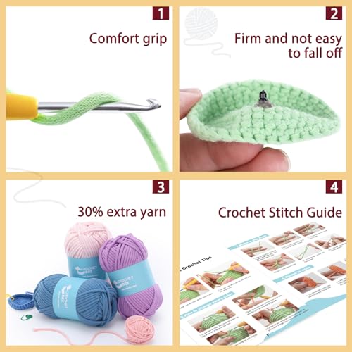 Crochet Kit for Beginners Adults - Cow Starters Crocheting Animal Kits for Kids, DIY Craft Birthday Gift with Crochet Yarns, Hook, Step-by-Step Video, Instruction and Crochet Accessories