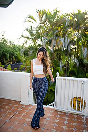 SATINA High Waisted Flare Wide Leg Leggings | Printed & Solid | Reg & Plus (XX-Large, Trippy Black)