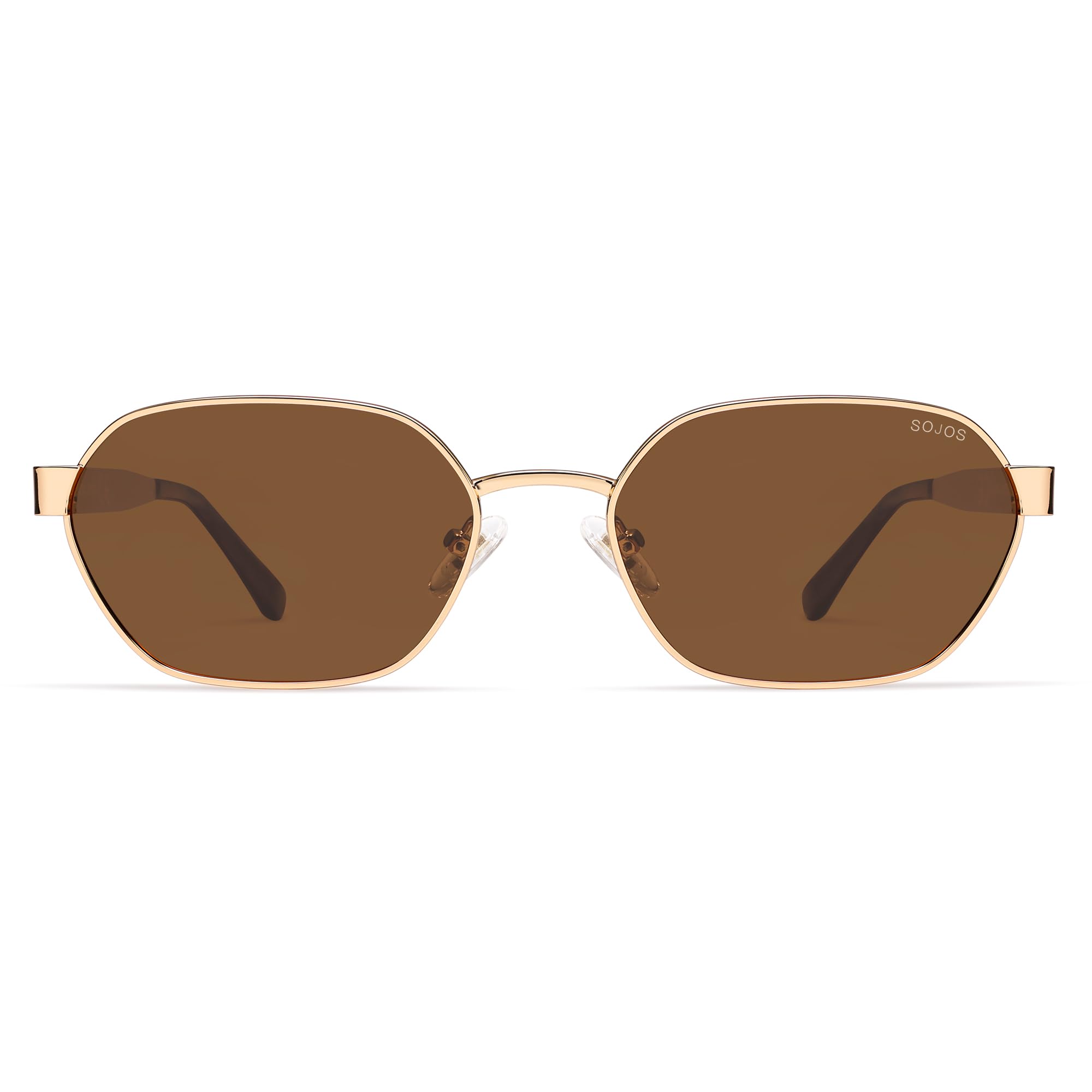 SOJOS Trendy Polarized Hexagon Sunglasses for Women Men, UV400 Retro Rectangle Shades SJ1238, Gold/Brown