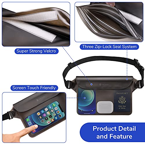 SYNCWIRE Waterproof Pouch Bag with Adjustable Waist Strap (2 Pack) - IP68 Waterproof Waist Bag Screen Touchable Dry Bag with Adjustable Belt for Beach, Swimming, Boating, Fishing, Hiking, etc