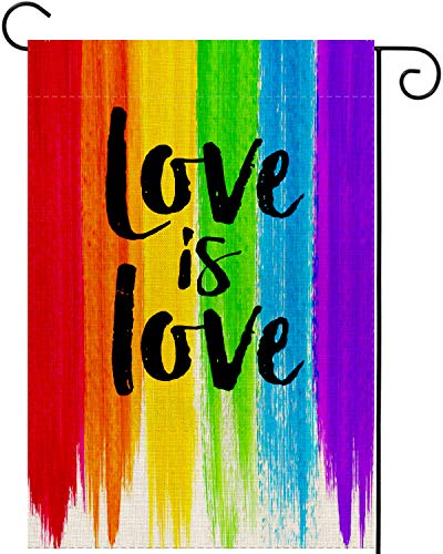 UPINLOOK Love is Love Rainbow Garden Flag Vertical Double Sided Pride Gay Pride Lesbian LGBT, Pansexual Flag Yard Flag Outdoor Decoration 12.5 x 18 Inch
