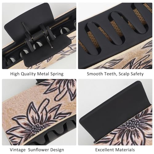 ZZXLLRO 2Pack Large Western Hair Clips, 4" Artificial Leather Floral Claw Clips, Matte Black Brown Hairpins Western Gifts for Women and Girls Long Thick Hair Accessories