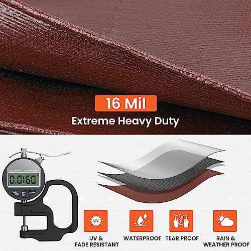 Winpull Tarp 6x8FT, 16 Mil Heavy Duty Large Tarps, Waterproof Tarp with Brass Grommets and Reinforced Edges, UV Resistant, Tear&Fade Resistant Poly Tarp for Outdoor Camping Pool Car Tent