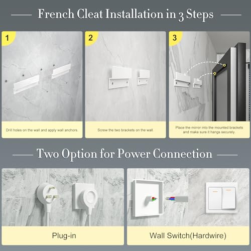44x32 LED Bathroom Mirror with Black Frame, Dimmable Vanity Mirror with Lights for Wall, Backlit and Front Lighted, Memory, Anti-Fog (Horizontal/Vertical)