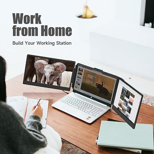 KEFEYA Laptop Screen Extender, 14" Portable Monitor for Laptop, 1080P FHD Triple Screen Laptop Monitor Extender for 13"-17.3" Laptop, HDMI/USB-C for MacBook, Windows, Chrome, Switch, Plug & Play