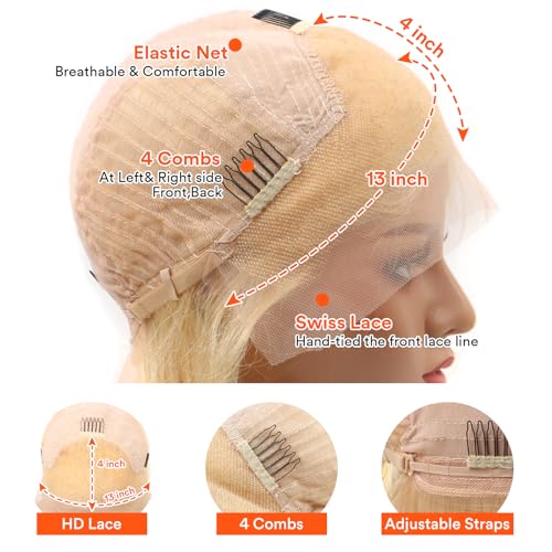 613 Lace Front Wig Human Hair Deep Wave 18 Inch Blonde Wig Human Hair 16A 13x4 HD Blonde 613 Deep Wave Lace Front Wigs Curly Glueless Wig Pre Plucked 180% Density Blonde Frontal Wig Deep Wave 613 Wig
