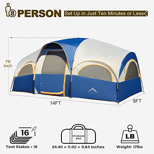 GoHimal 8 Person Tent for Camping, Waterproof Windproof Family Tent with Rainfly, Divided Curtain Design for Privacy Space, Portable with Carry Bag