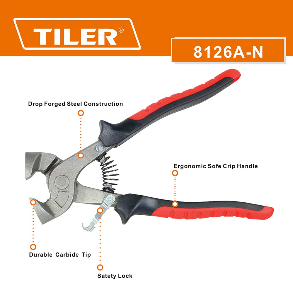 TILER 2 Piece Glass Tile Nippers Set - Heavy Duty Wheeled Glass Mosaic Nipper & Hd Ceramic Tile Nipper, Tile Cutter Pliers Soft-grip Handle - Shapping Plier,Stone, Metal