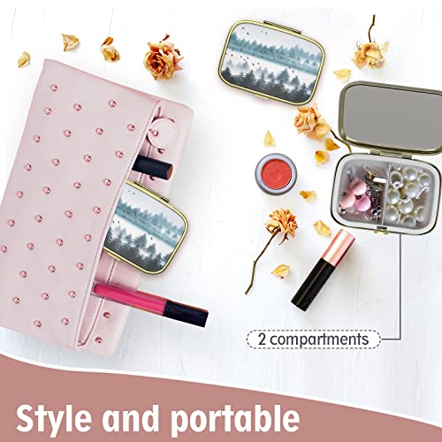 Cute Small Pill case for Pockets & Purses,Elegant Pill Box Makes a Great Gift,3 Compartment Travel Medicine Organizer Stores Progesterone,Capsule Pills, Ibuprofen, Vitamins-Sliver Blue Flower