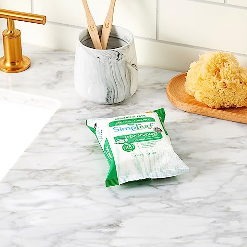Simpleaf Flushable Wet Wipes Cucumber Eco-Friendly, Paraben & Alcohol Free | Hypoallergenic & Safe for Sensitive Skin | Soothing Aloe Formula | (4 x 25 Counts Convenient Pack) 100 Counts Total