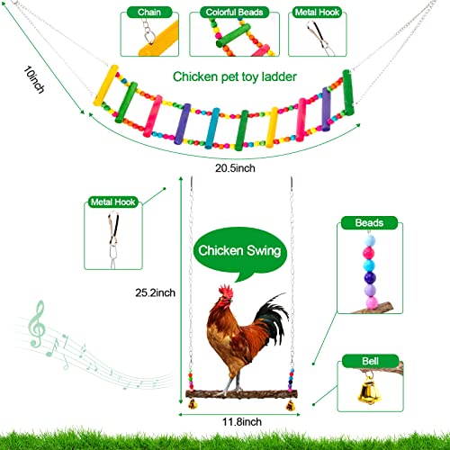 Hipykat 7pcs Chicken Toys for Coop Accessories - Chicken Xylophone Toy, Chicken Mirror, Chicken Ladder Bridge, Coop Swing, Vegetable Hanging Chicken Feeder, Chewing Foraging Toys, Gifts for Hens