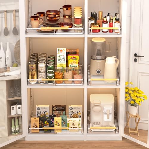 GEDLIRE Expandable Pull Out Sliding Drawers for Cabinets, Heavy Duty Slide Out Cabinet Organizer Basket, Pullout Pantry Shelves for Kitchen, Under Sink, Wardrobe, 10.1"-16.4" W x 17.3" D