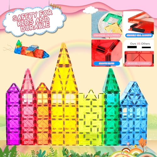 Lotmey Magnetic Tiles for Kids, Magnetic Blocks Building Toys, 3D Magnet Tiles Building Blocks, Preschool Magnetic Toys Stacking Blocks STEM Toys for Toddlers Kids 3 4 5 6 7 8-12