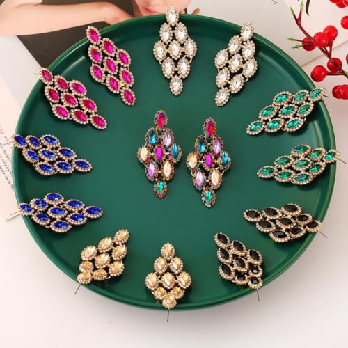 Black Vintage Rhinestone Statement Earrings Retro Fancy Crystal Drop Dangle Earrings Big Geometry Costume Jewelry for Bridesmaid Wedding Party Prom