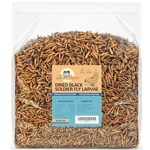 WormsFarm 5LB Dried Black Soldier Fly Larvae Treat for Chicken More Calcium Than Mealworms,for Laying Hen,Wild Birds (5 Pound)