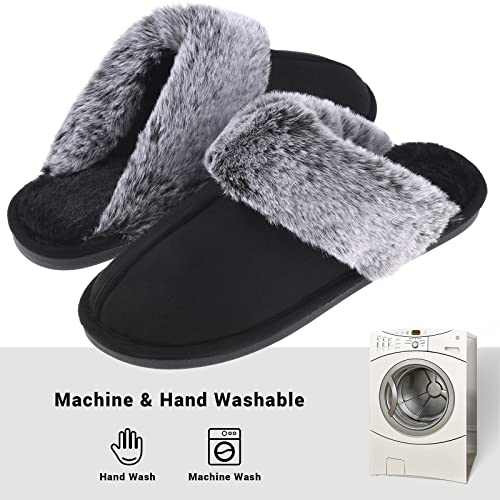 VANSARTO Women's Comfy Faux Fur Scuff Slippers Micro Suede Memory Foam Slip on Fuzzy Slide House Shoes Anti-Skid Sole, Brown, Size 5-6
