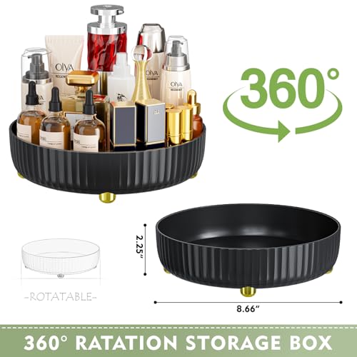 Bathroom Organizers and Storage,Rotating Makeup Organizer Tray for Perfume,Skincare,Cosmetics and Bathroom Storage,Lazy Susan Organizer,Black