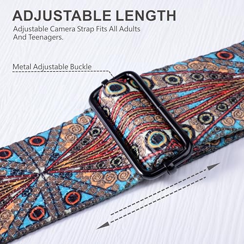 Padwa Lifestyle Adjustable Stripes Camera Strap - 2" Wide Top Layer Cowhide Head Camera Straps for Photographers, Adjustable Soft Cotton Rope Weave Neck & Crossbody Strap Quick Release for All Cameras
