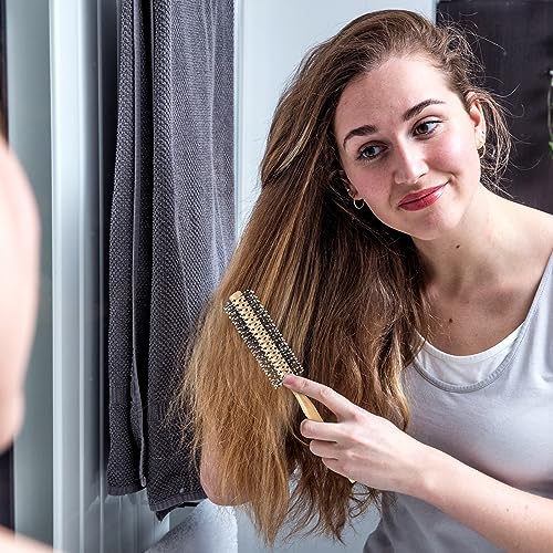 BESTOOL Small Round Brush for Short and Medium Hair, Round Hair Brushes for Blow Drying, Men Beard Round Brush, Professional Round Styling Brush for Smoothing, Curls, Bangs (Natural)