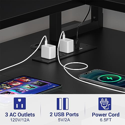armocity L Shaped Computer Desk with Power Outlets, Small Gaming Desk L Shaped with LED Lights, 40 Inch Corner Desk with Storage Shelves, Work Study Desk for Bedroom, Home Office Small Spaces, Black