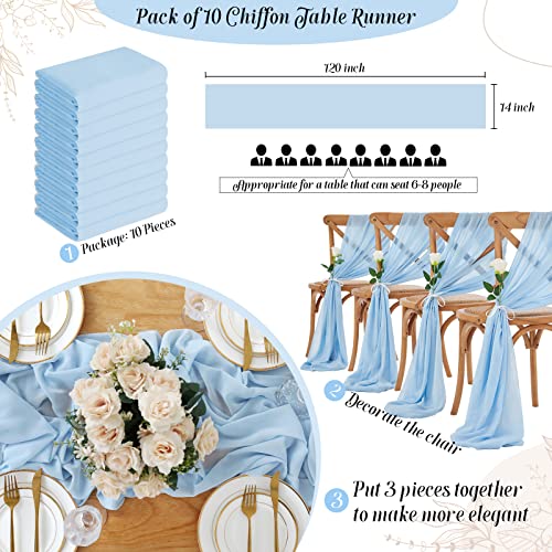 Beige Chiffon Table Runner Sheer: 10 Pieces 14x120 Inches Wedding Table Runners - 10ft Soft Fabric for Bridal Baby Shower Decorations