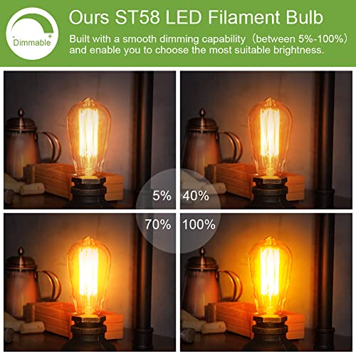Volxon Dimmable E26 Edison Bulbs 60 Watt LED Equivalent, Vintage Style Antique Light Bulbs, 6W 2700K Warm White, High Brightness 800LM, LED Filament Bulb, 95+ CRI, ETL Listed(4 Pcs)