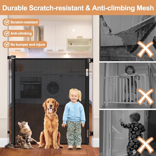 48" Extra Tall Retractable Baby Gates 55" Wide Retractable Dog Gate Tall Retractable Gate Extra Tall Baby Gate for Doorway Extra Tall Dog Gate for The House Extra Tall Pet Gate for Dogs Tall Mesh Gate