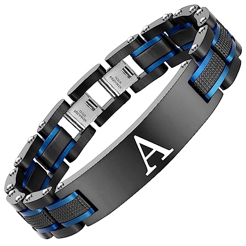 Holizaly Cuban Link Men's First Bracelet Men's Jewelry Boyfriend Birthday Christmas Anniversary Valentine's Day Jewelry Men's Husband Boy Son Dad Gift (blue-black -N)